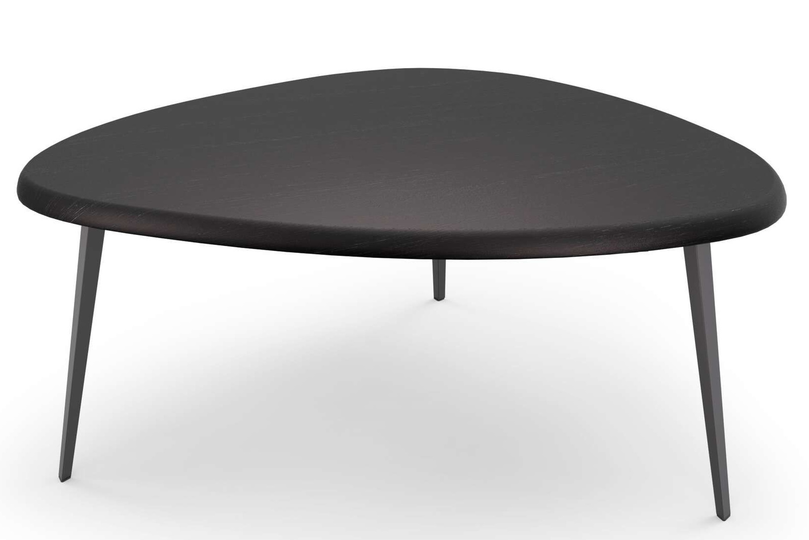 Schwarzer Cassina Mexique Couchtisch mit dreieckiger Tischplatte und drei schlanken Beinen, modernes Design für Wohnzimmer.