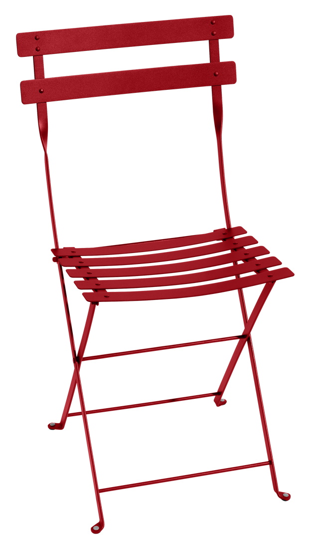 Roter Bistro Gartenstuhl aus Metall, Fermob Stil, Outdoor Klappstuhl für Terrasse und Balkon.