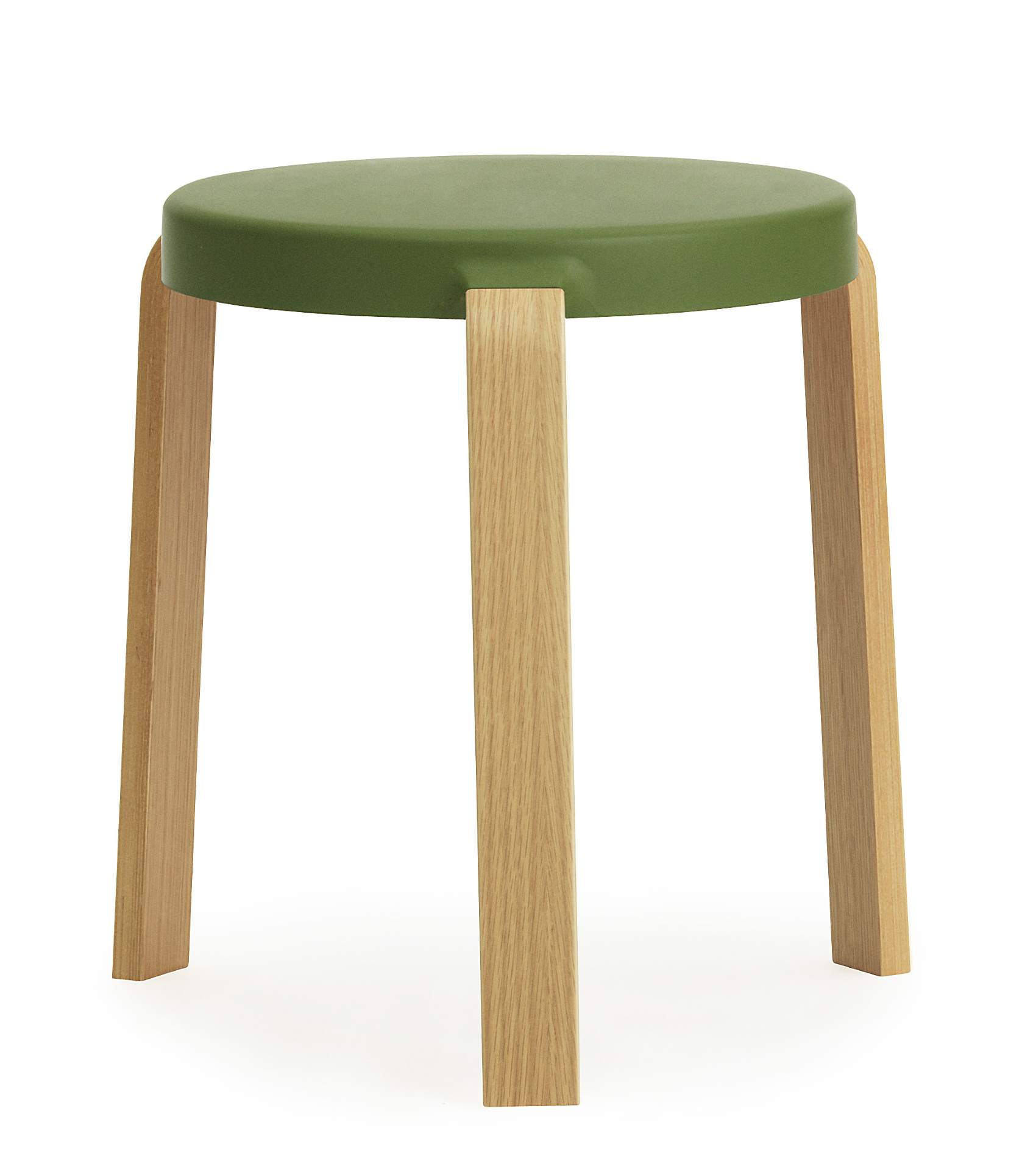 Normann Copenhagen Tap Hocker, grüner Sitz und helle Holzbeine, moderner skandinavischer Hocker für Esszimmer und Küche.