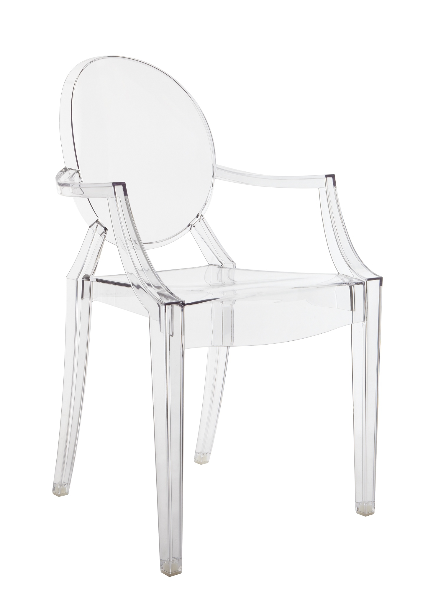 Glasklarer Louis Ghost Armlehnenstuhl von Kartell: Designstuhl aus transparentem Polycarbonat für modernes Wohnen.