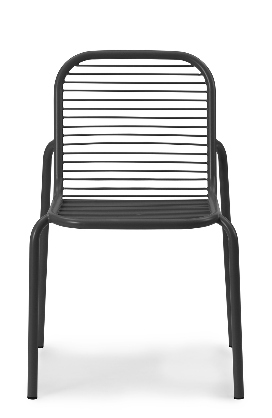 Normann Copenhagen Vig Chair Stuhl für den Außenbereich, modernes Design mit horizontalen Streben in Anthrazit.