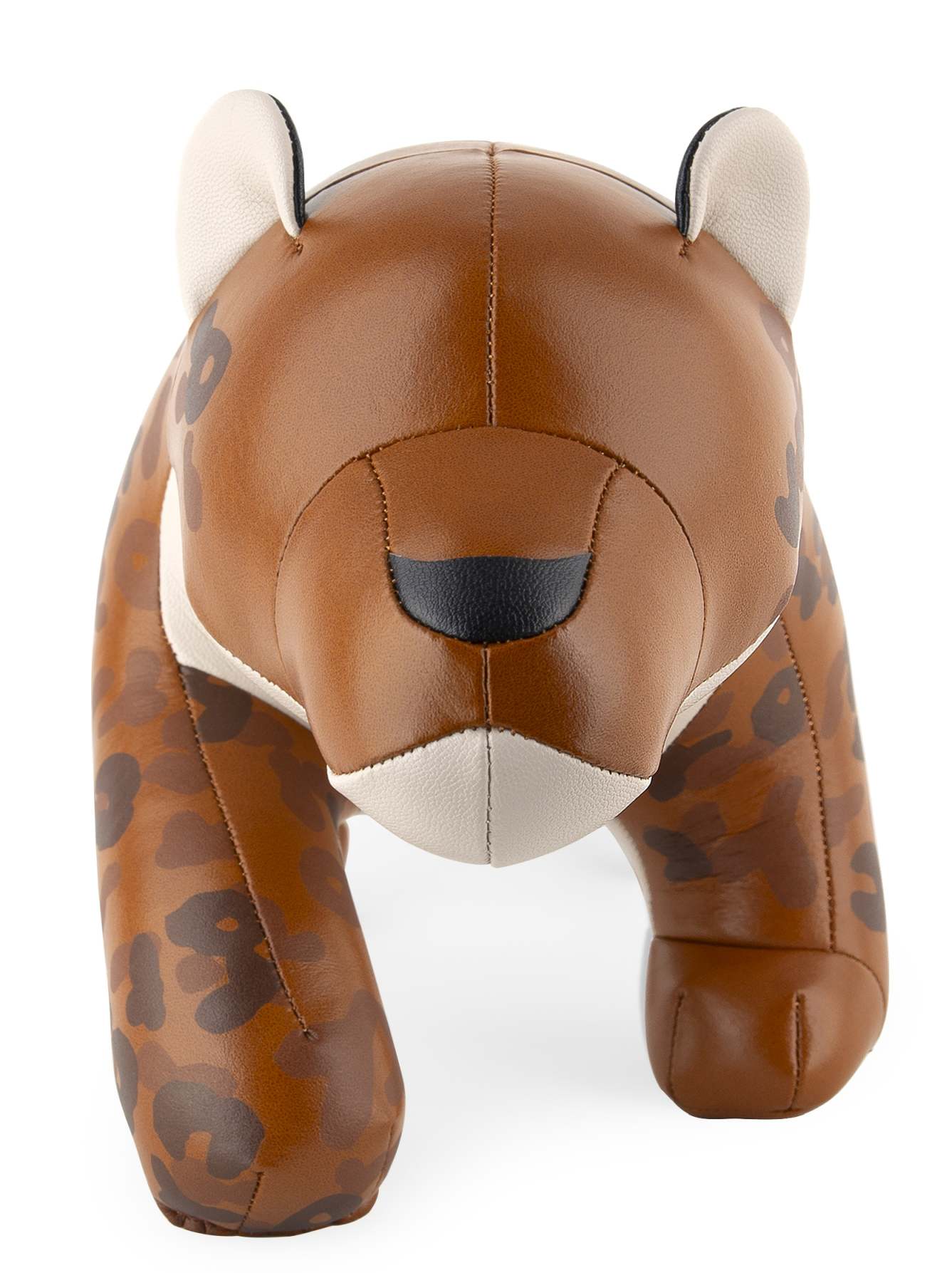 Türstopper Leopard Ray Tan/Weiß Zöny aus Lederimitat, dekorativer und schwerer Bodentürstopper im Tierdesign.