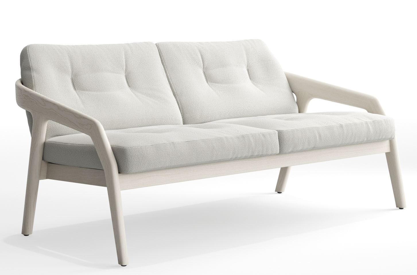 Friday 2 Sofa 2-Sitzer Zeitraum: Modernes hellgraues Stoffsofa mit Holzrahmen für zwei Personen.