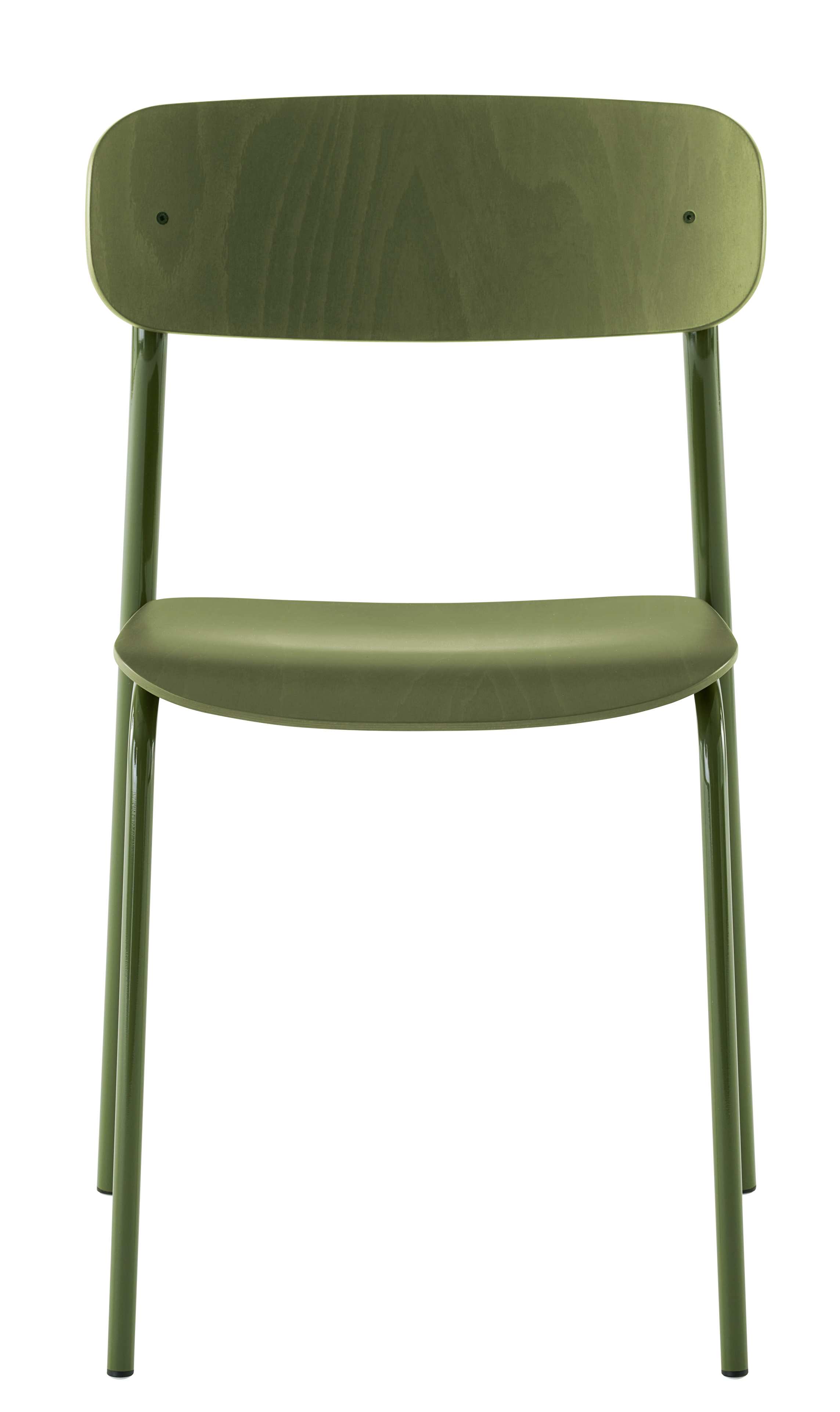 Thonet S 243 Stahlrohr Stuhl in Olivgrün, ein minimalistischer und moderner Designklassiker für Esszimmer und Büro.