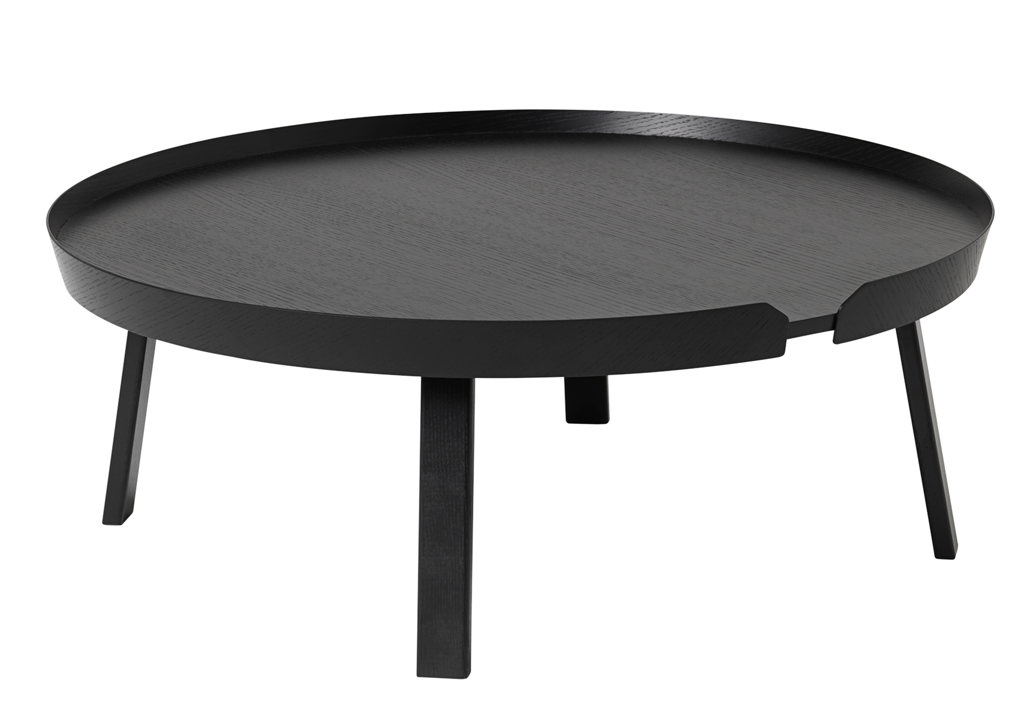 Schwarzer, runder Couchtisch "Around Coffee Table" von Muuto, extra groß, aus Holz.