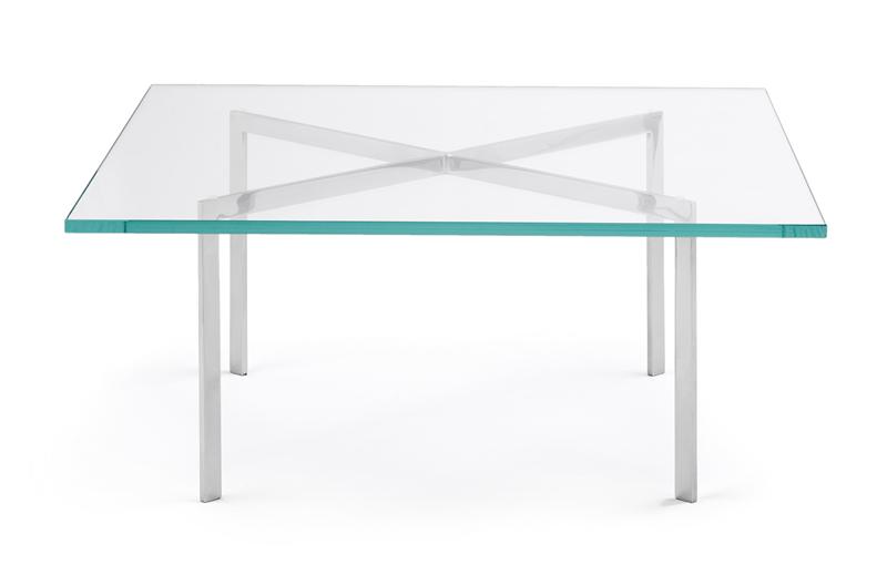 Barcelona Couchtisch von Knoll International mit Glasplatte und verchromtem Stahlgestell. Moderner Design Couchtisch.