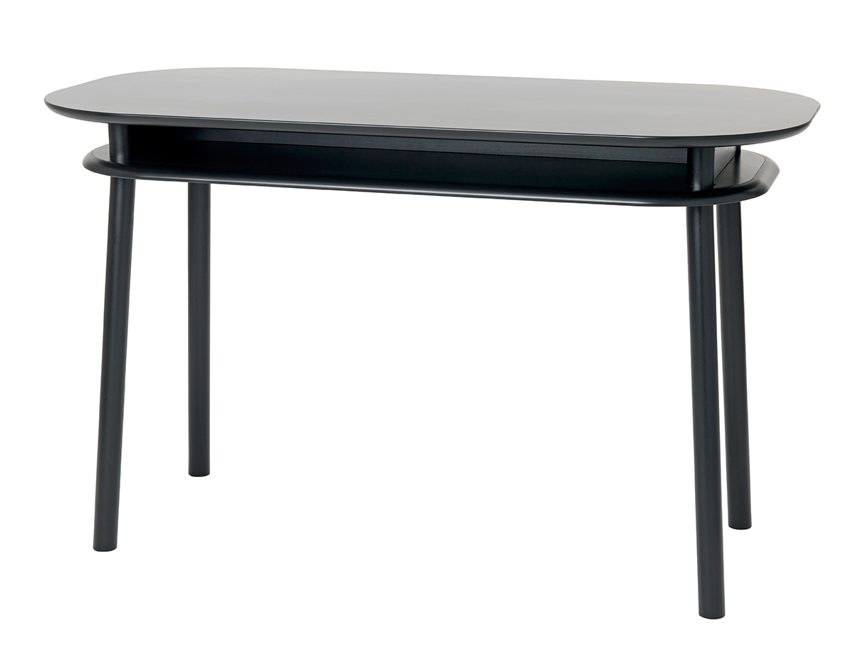 Schönbuch Schreibtisch Bureau in Schwarz mit ovaler Tischplatte und Ablage, modernes Design.