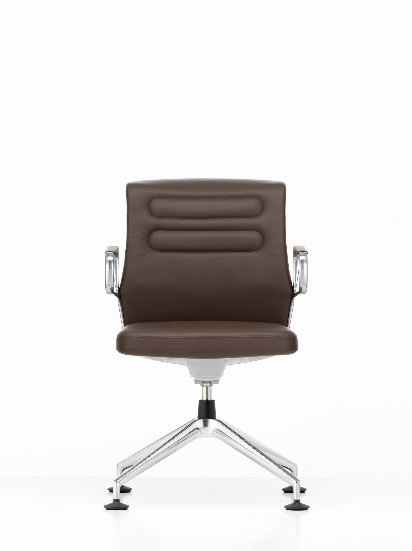 AC5 Meet Bürodrehstuhl von Vitra, braunes Leder, Aluminiumfußkreuz, ergonomischer Drehstuhl für Konferenzräume.