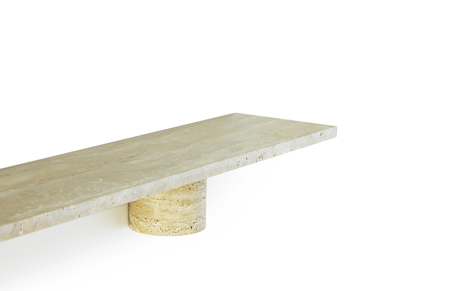 Nahaufnahme des Sten Regals 120 cm von Normann Copenhagen, Wandregal aus Travertin, modernes Design.