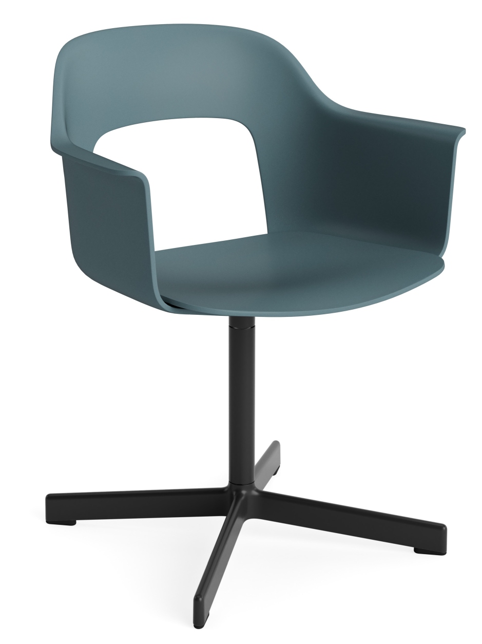 Blauer Hay Layout Armchair 231 Armlehnstuhl mit schwarzem Drehfuß, moderner Bürostuhl für stilvolles Arbeiten.