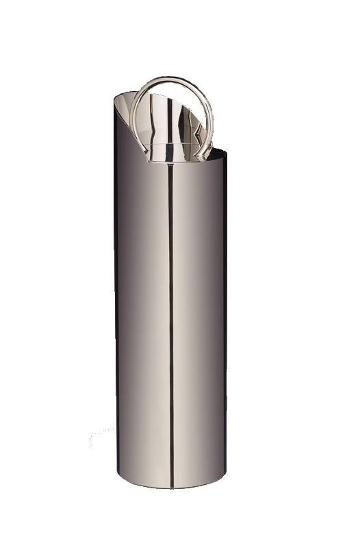 Tecnolumen WT 24 Bauhaus Wagenfeld Teedose aus glänzendem Metall, zylindrische Form mit rundem Griff.