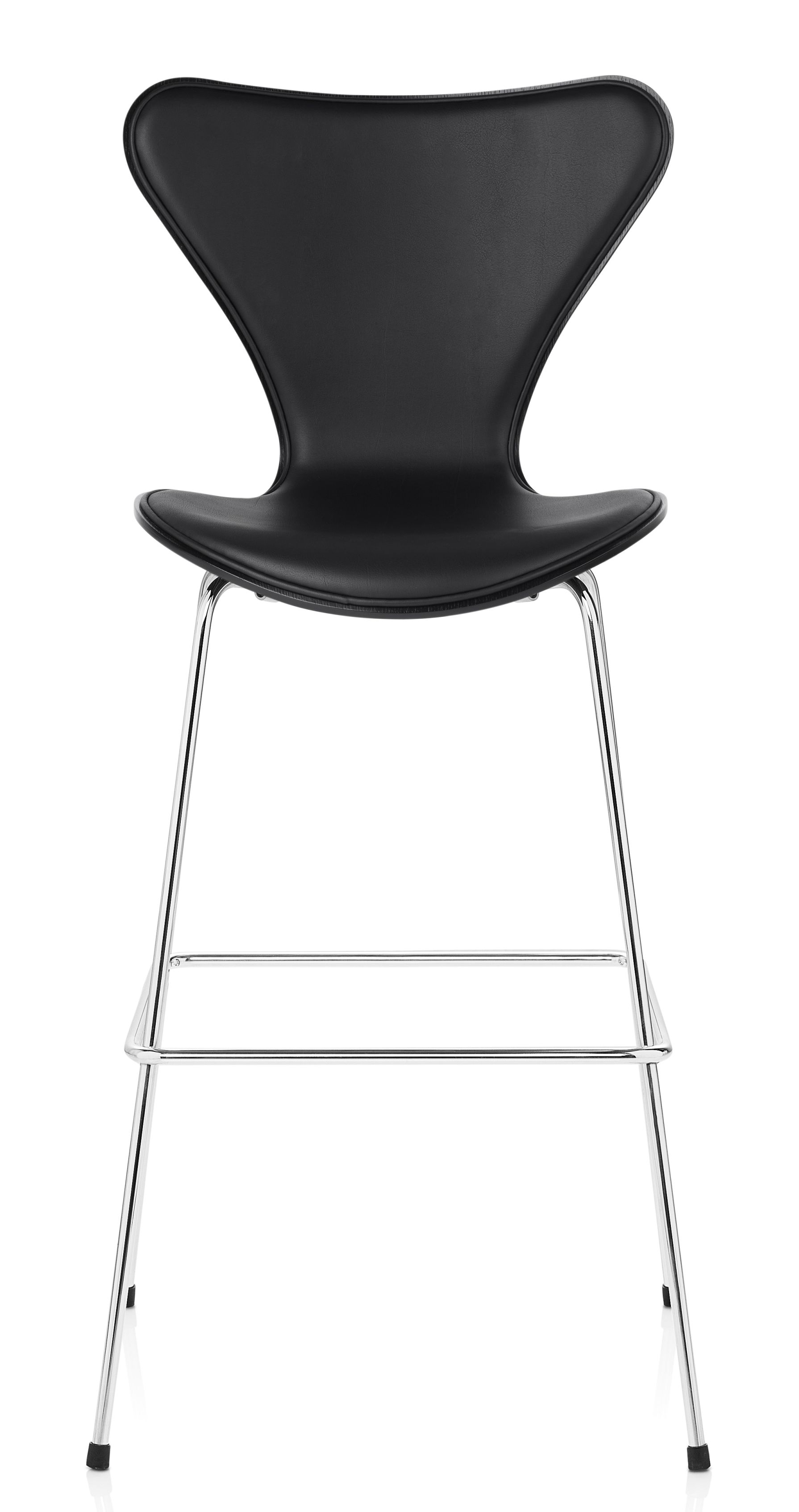 Schwarzer Siebener Barhocker von Fritz Hansen mit Chromgestell, moderne Sitzgelegenheit für Küche oder Bar.