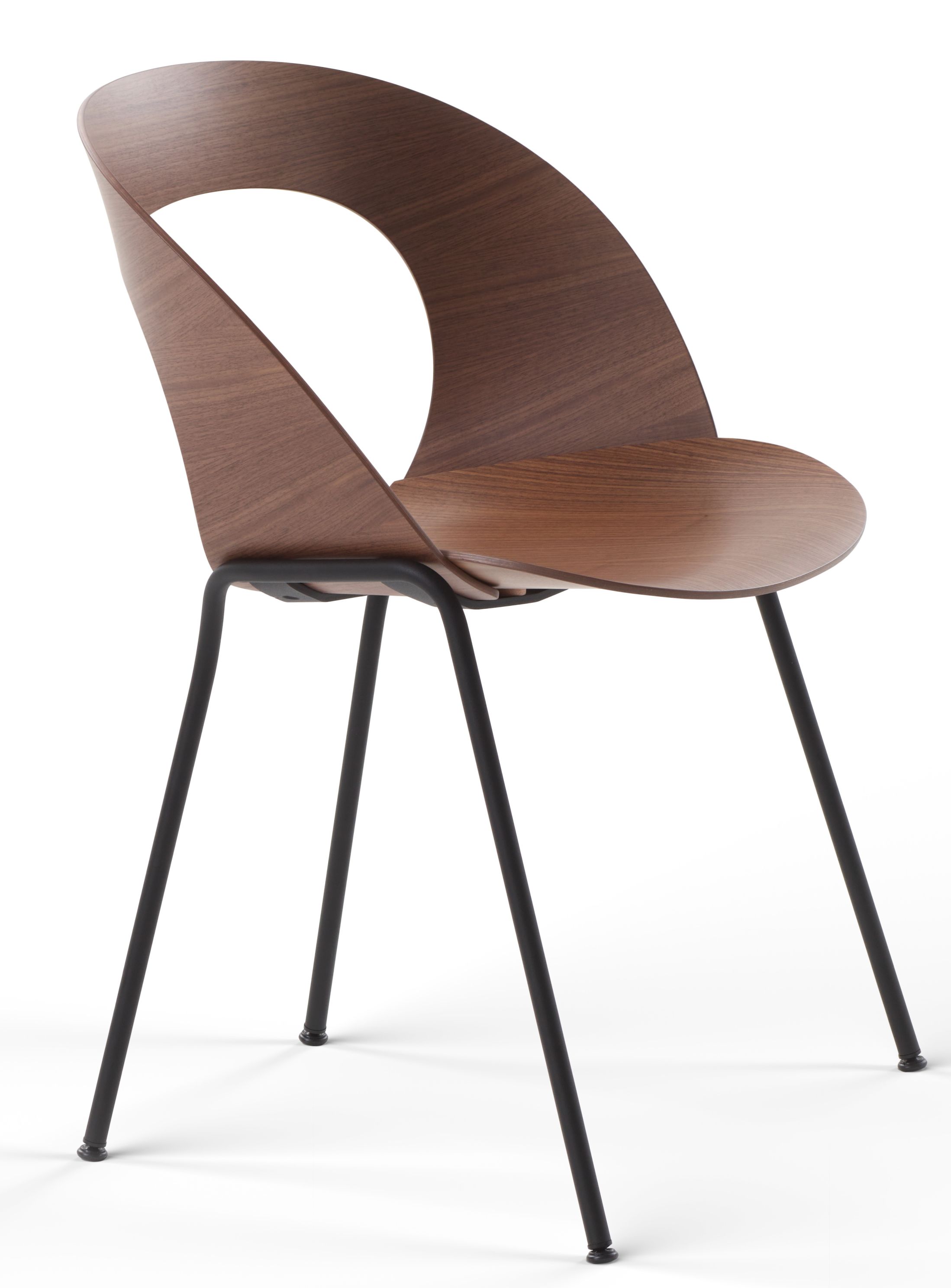 Brunner Mudra Stuhl mit Holzschale und schwarzem Stahlgestell, moderner Designstuhl für Büro und Wohnbereich.