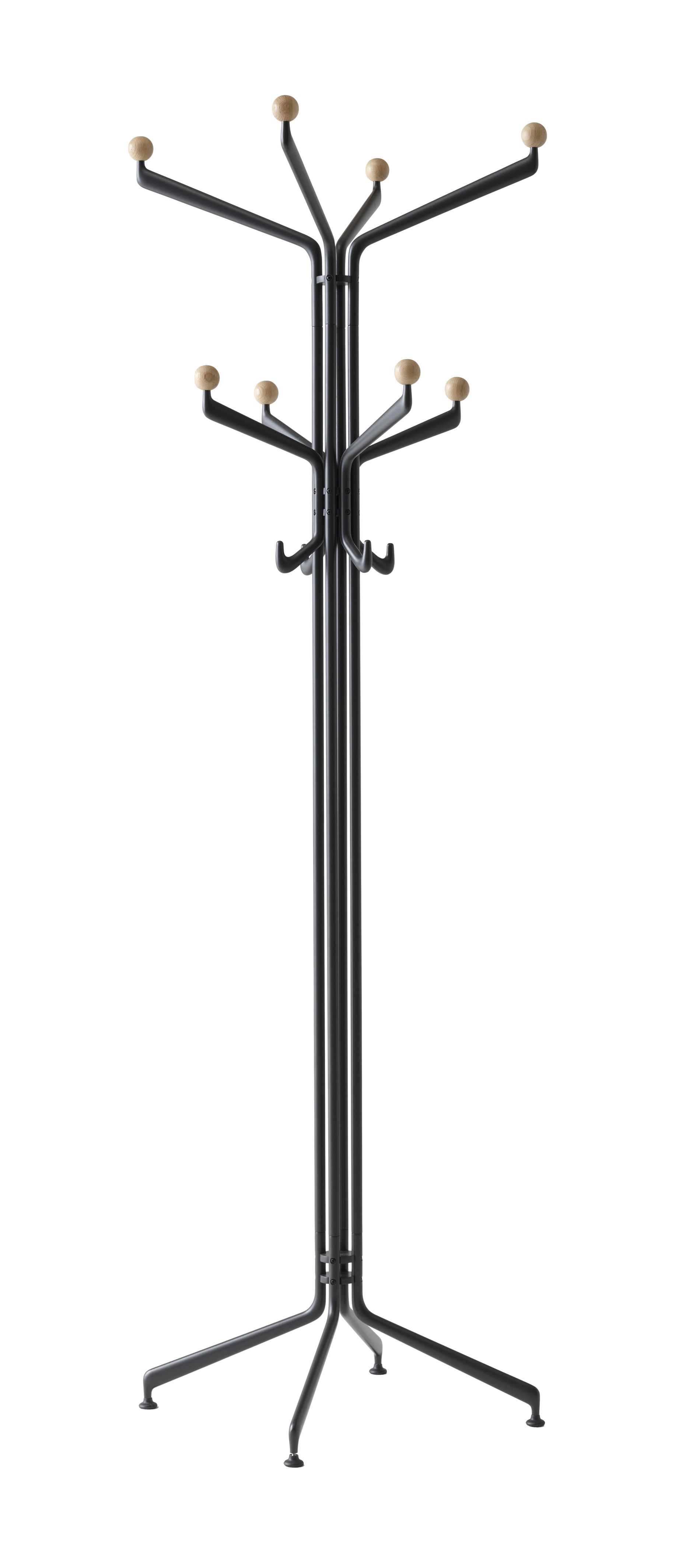 AndTradition Capture Kleiderständer SC77 in Schwarz mit Holzkugeln und Haken für Jacken und Mäntel.