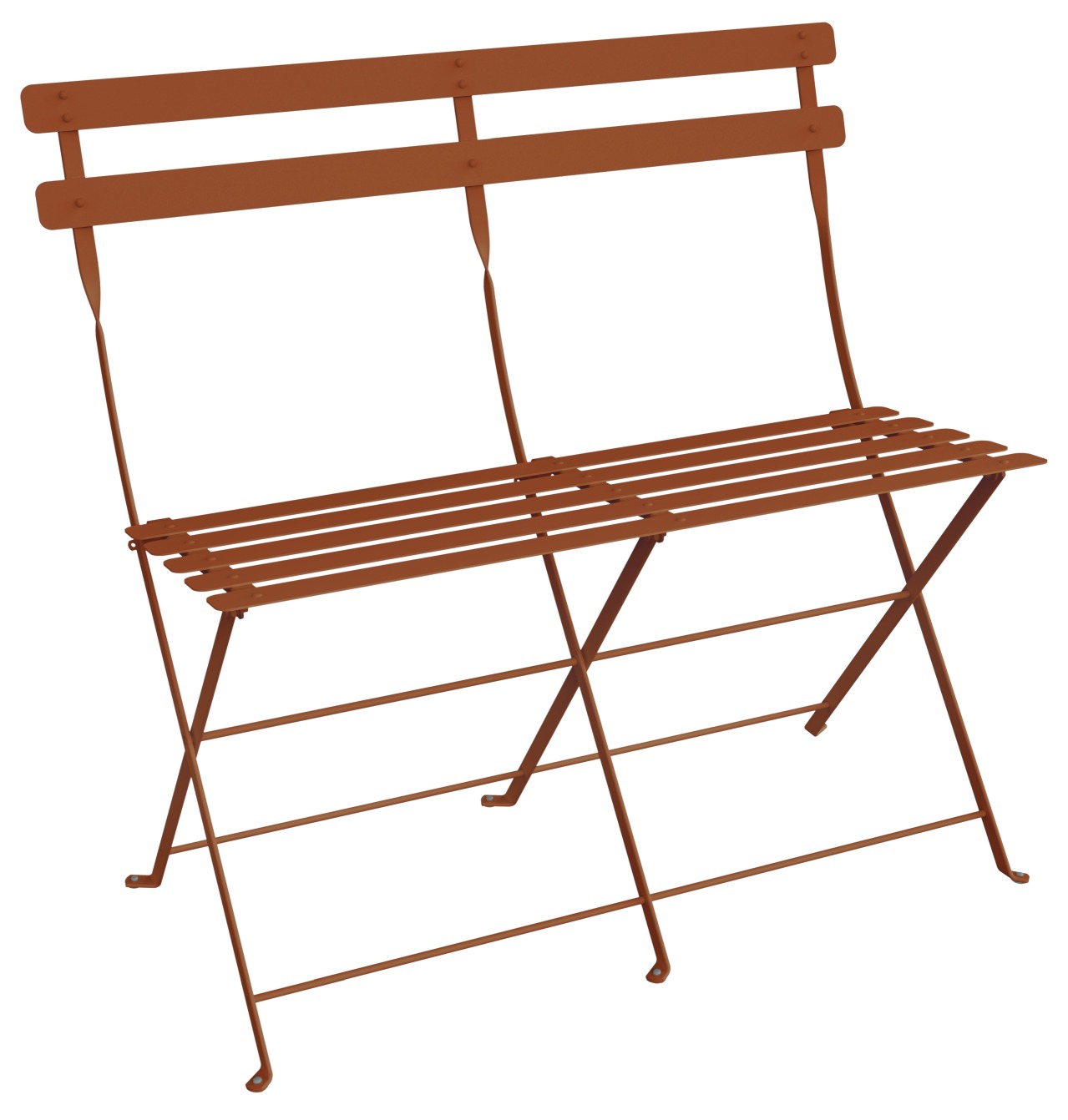 Bistro Klappbank für zwei Personen in Rostbraun, ideal für Garten, Balkon oder Terrasse.
