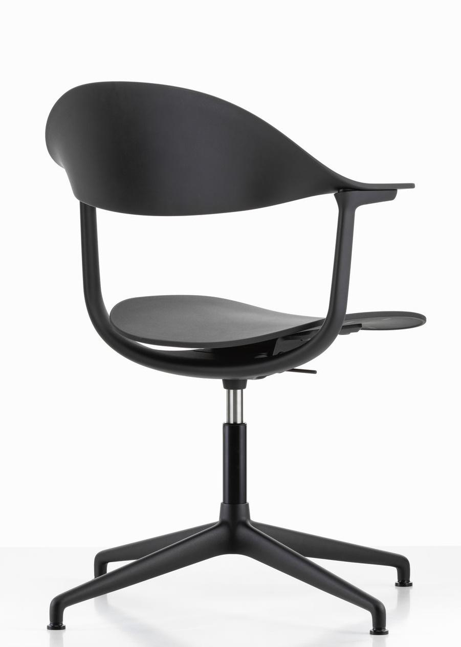 Mynt Bürodrehstuhl von Vitra, schwarzer Kunststoffstuhl mit Armlehnen und Drehfuß für das moderne Büro.