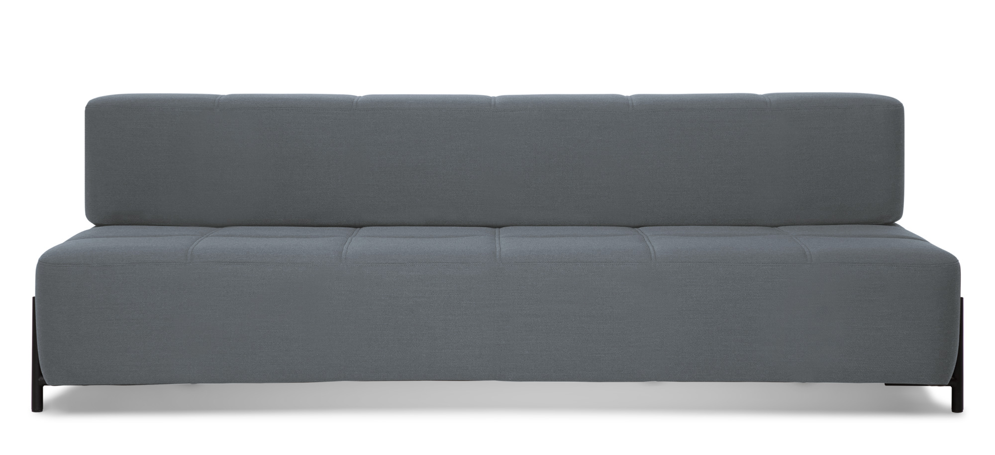 Graues Daybe Schlafsofa mit Stoffbezug und schwarzen Füßen, modernes Design.