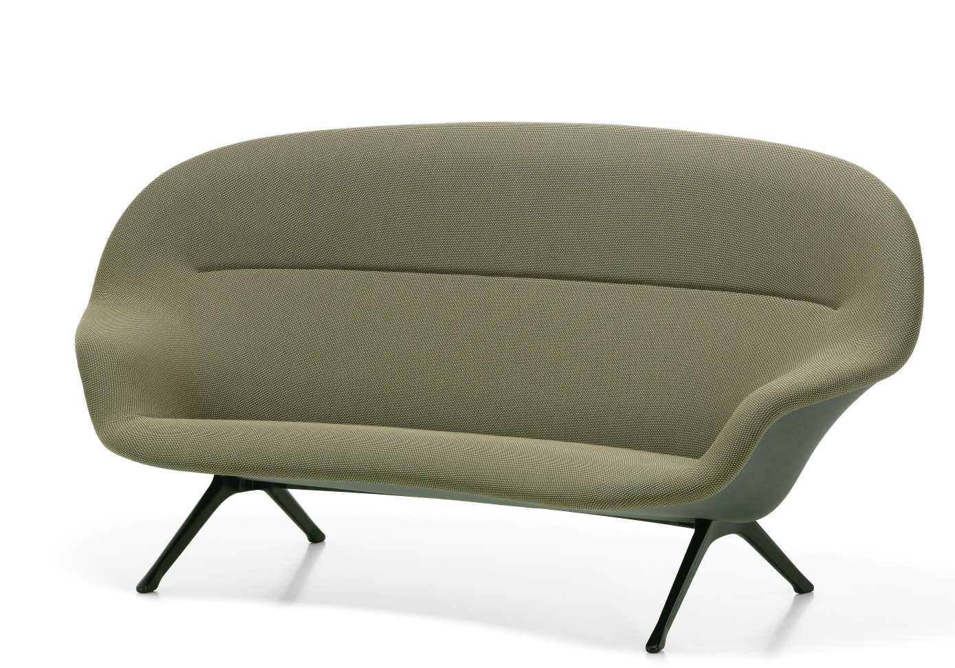 Abalon Sofa von Vitra, modernes 2-Sitzer Sofa mit olivgrünem Stoffbezug und schwarzen Füßen.