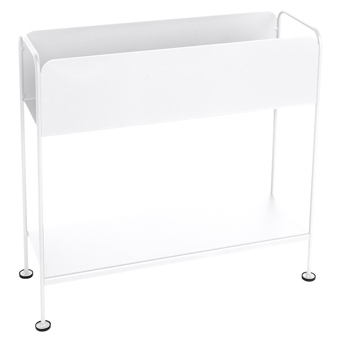Weißer Picolino Blumentopf von Fermob für den Außenbereich, minimalistisches Design mit Ablagefläche, ideal für Garten und Balkon.