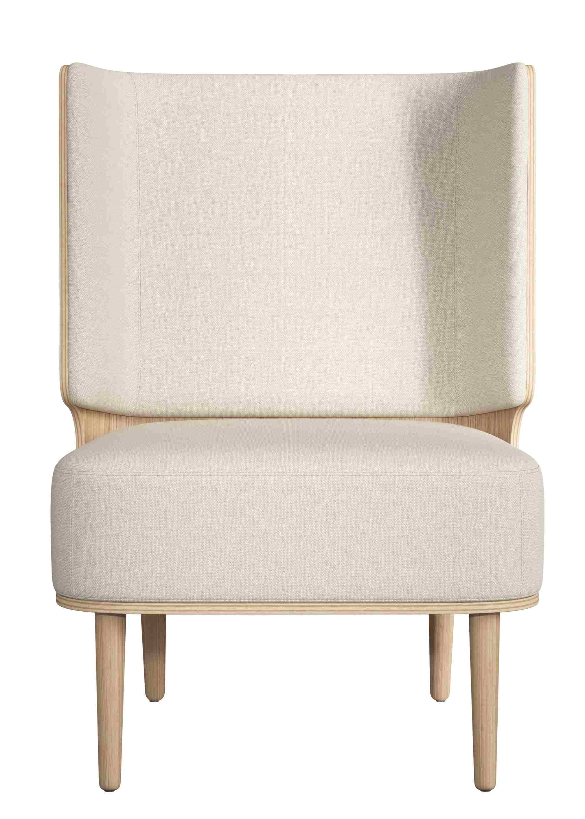 Serena Lounge Chair Sessel in Eiche natur mit Sweet Vanilla Polsterung, Frontansicht.