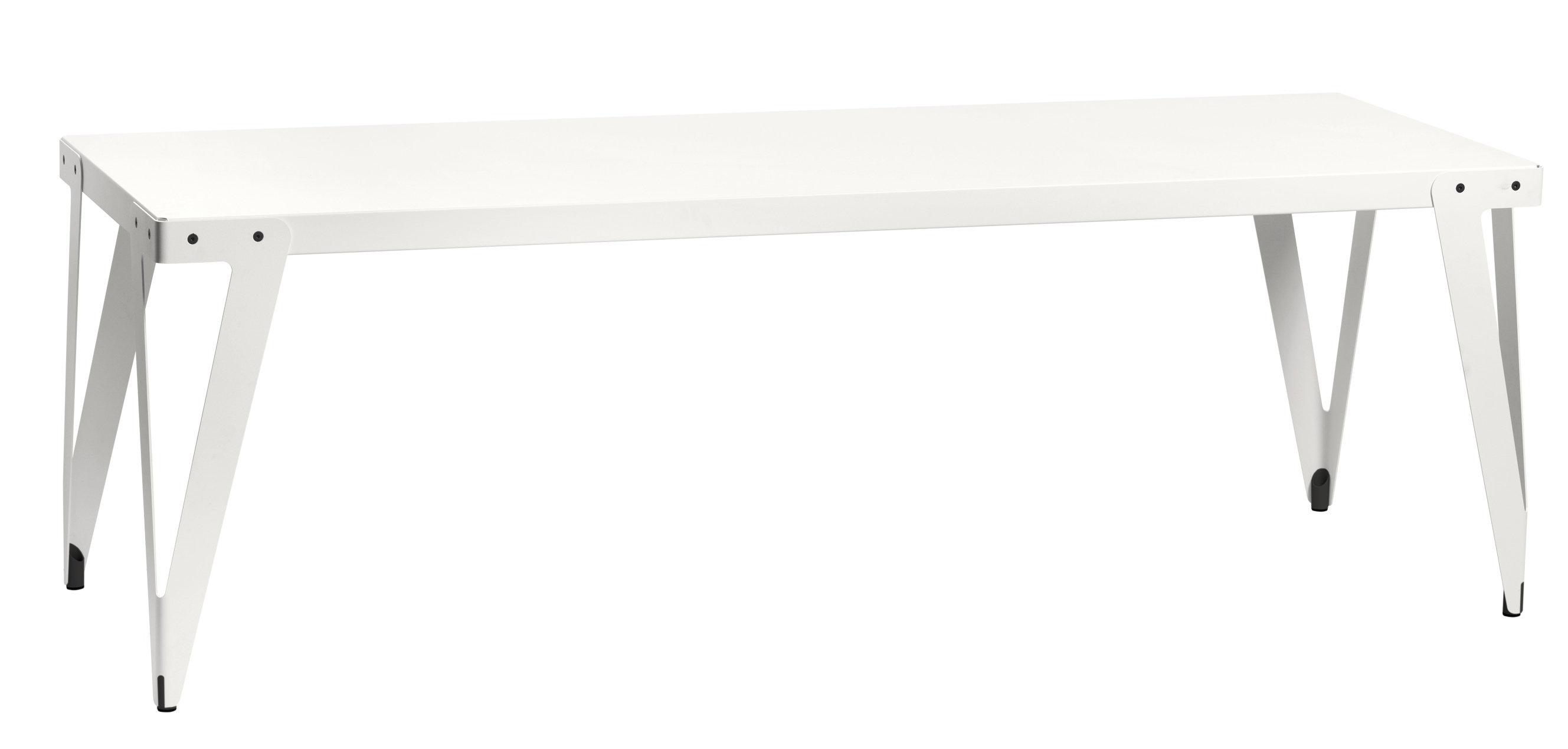 Weißer Lloyd Indoor Table Tisch Functionals mit minimalistischem Design und Metallgestell für Esszimmer oder Büro.