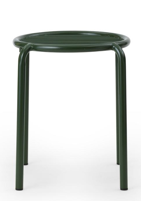 Normann Copenhagen Vig Stool Hocker für den Außenbereich, dunkelgrün, minimalistisches Design, Sitzfläche mit Streben.