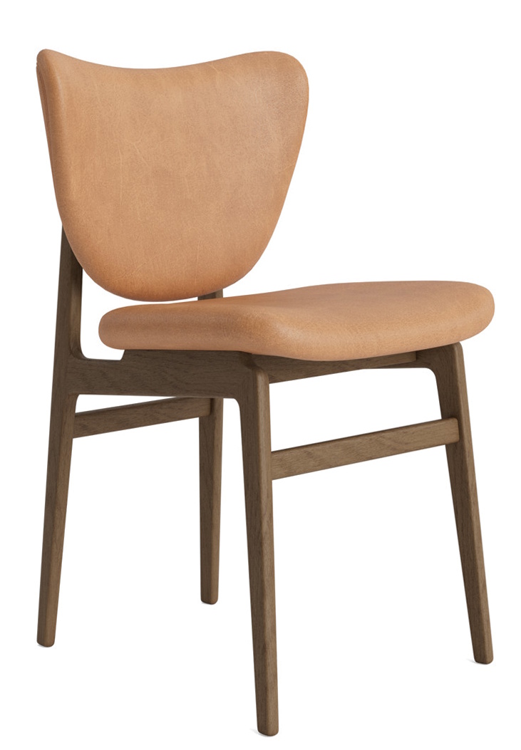 NORR11 Elephant Dining Chair, vollgepolstert mit Leder in Cognac, Holzgestell, moderner Esszimmerstuhl.
