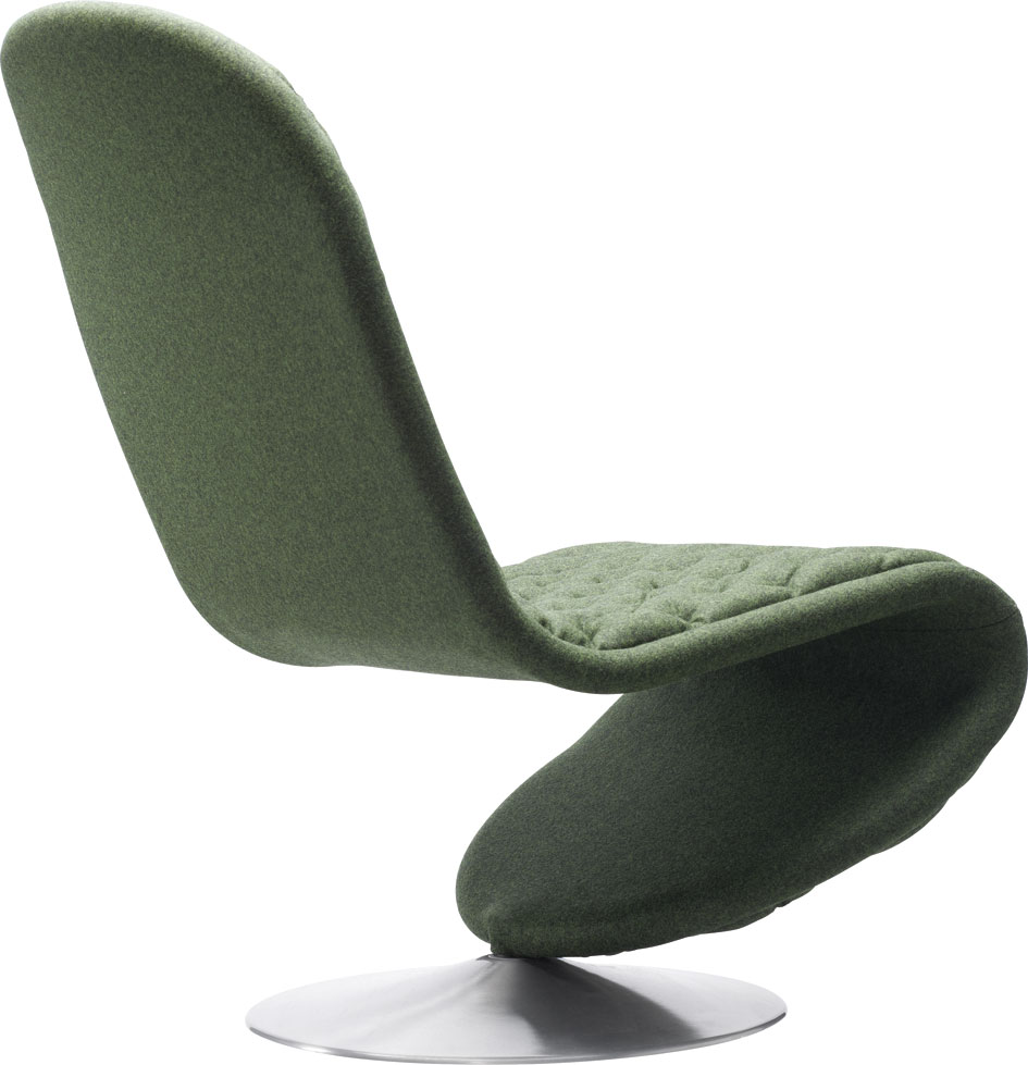 Grüner Verpan System 1-2-3 Lounge Sessel mit rundem Fuß und gesteppter Sitzfläche.