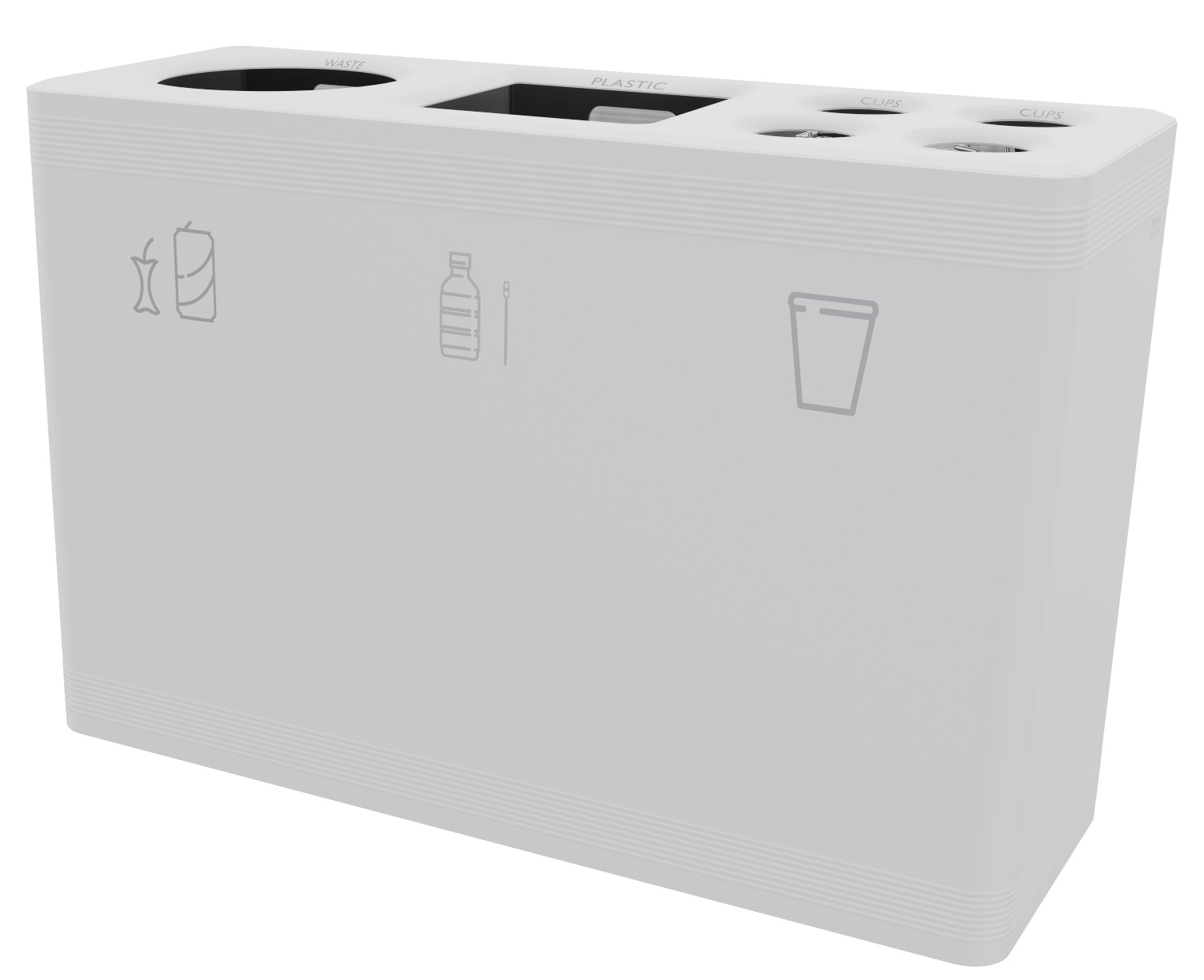 Weißes Ditch 3 Abfalltrennsystem Functionals für Müll, Plastik und Becher, ideal für Büro und Küche.