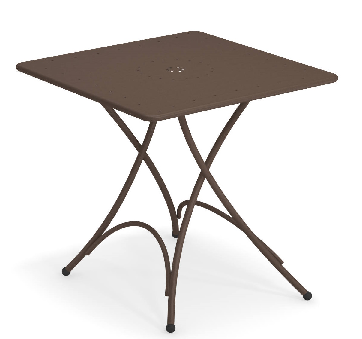 Quadratischer, brauner Pigalle Klapptisch von Emu für den Garten oder die Terrasse, Ansicht von vorn.