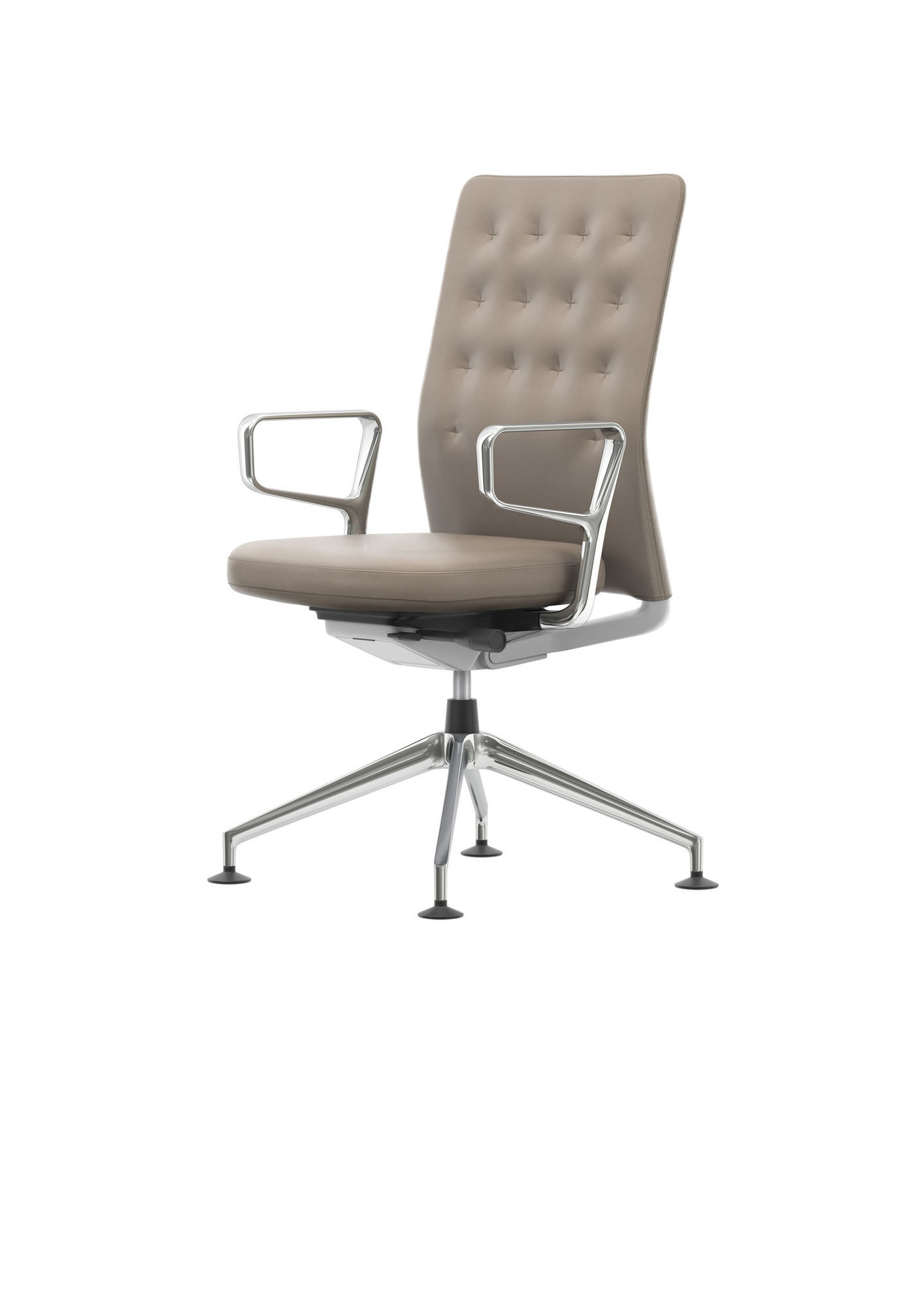 ID Chair - ID Trim Bürodrehstuhl von Vitra mit Lederbezug und Aluminiumfußkreuz, Frontansicht.