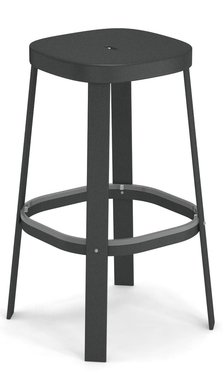 Thor Barstuhl von Emu für den Außenbereich, Barhocker aus anthrazitfarbenem Metall mit Fußstütze.