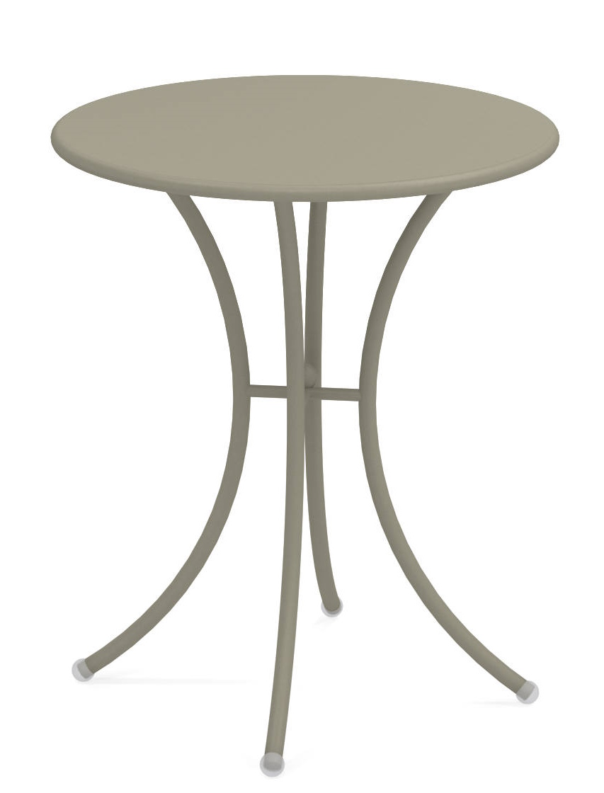 Pigalle Tisch von Emu, runder Outdoor-Tisch aus Metall in Taupe für Garten und Terrasse.