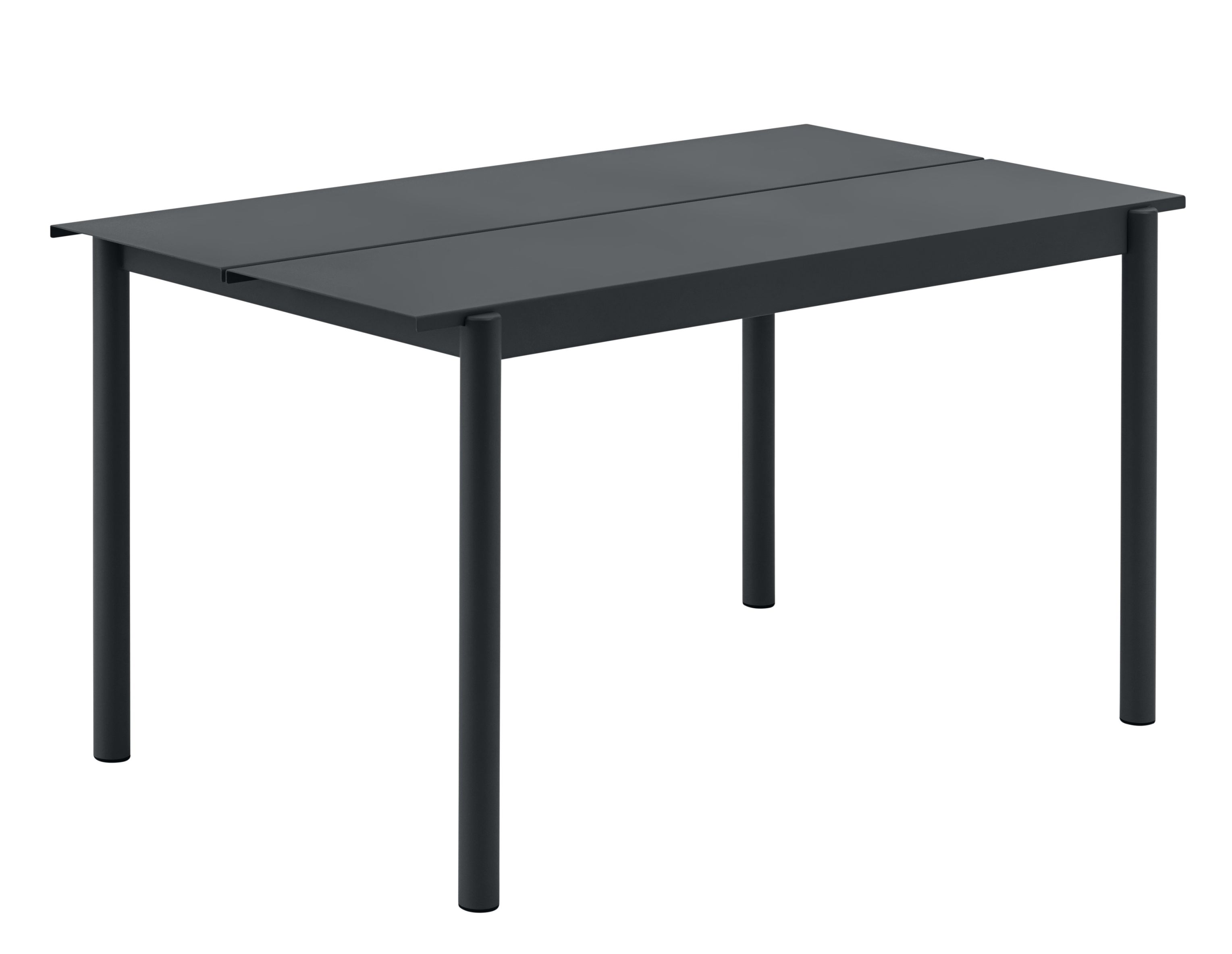 Muuto Linear Steel Outdoor Tisch, anthrazitfarbener Gartentisch aus Stahl mit minimalistischem Design, 140x75 cm.