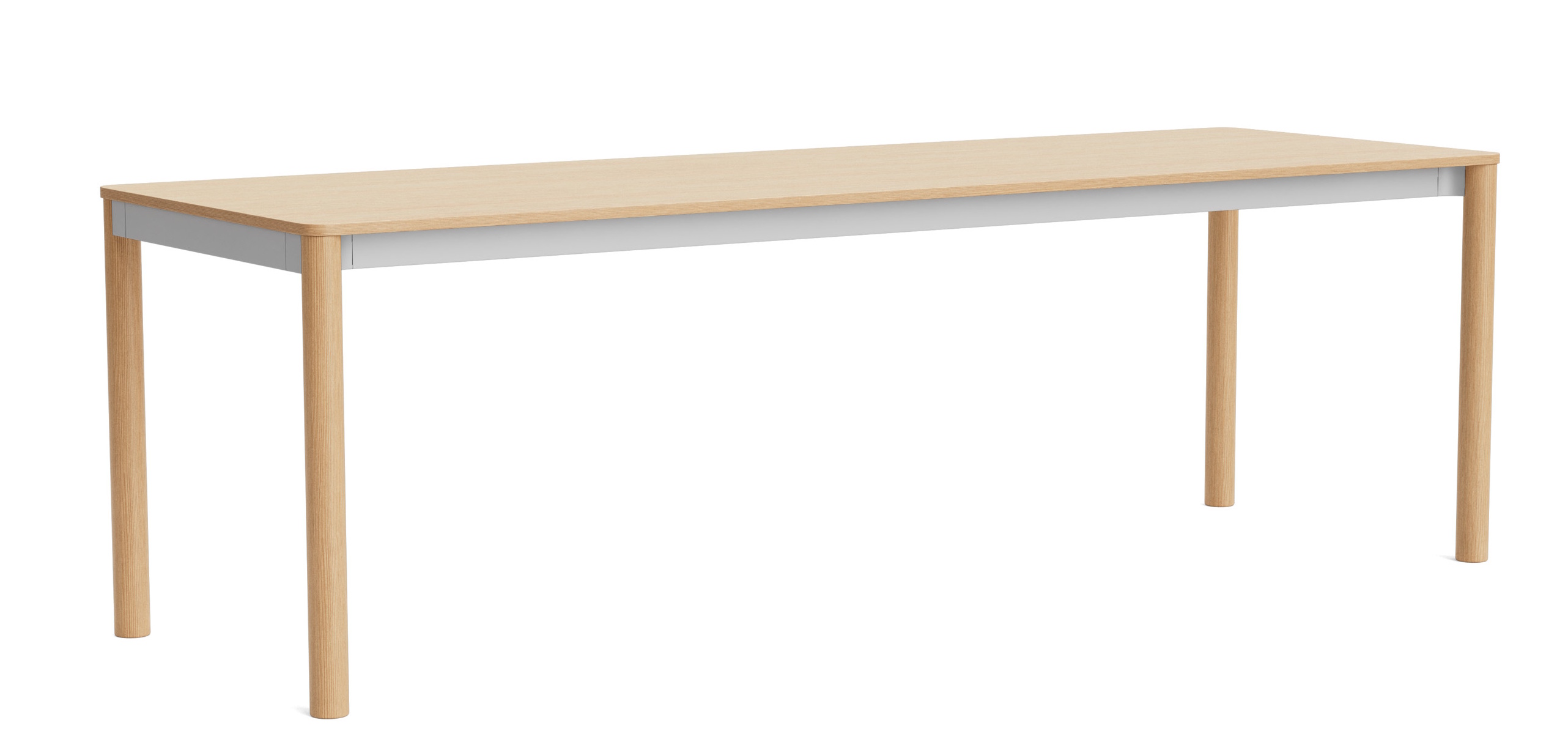 Annex Table Flush Esstisch von Hay, rechteckig, helle Holzplatte und graues Gestell, moderne Esszimmermöbel.