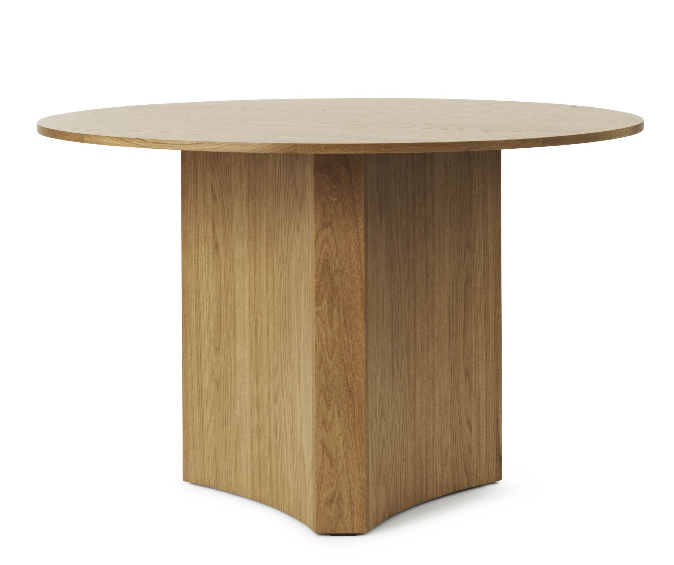 Bue Table Esstisch von Normann Copenhagen, runder Holztisch mit massivem, rechteckigem Mittelfuß.