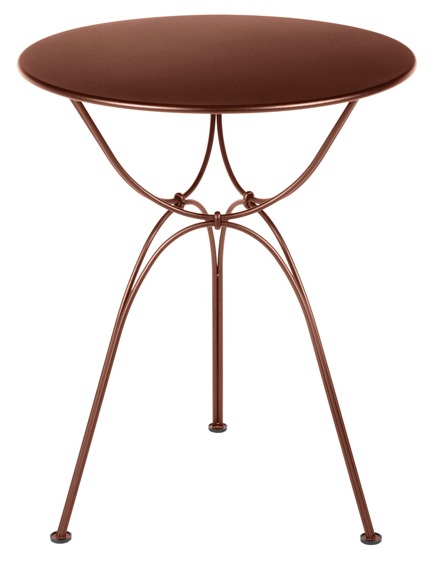 Airloop Tisch von Fermob, runder Outdoor-Tisch in Kupferrot mit filigranem Stahlgestell für Garten und Terrasse.