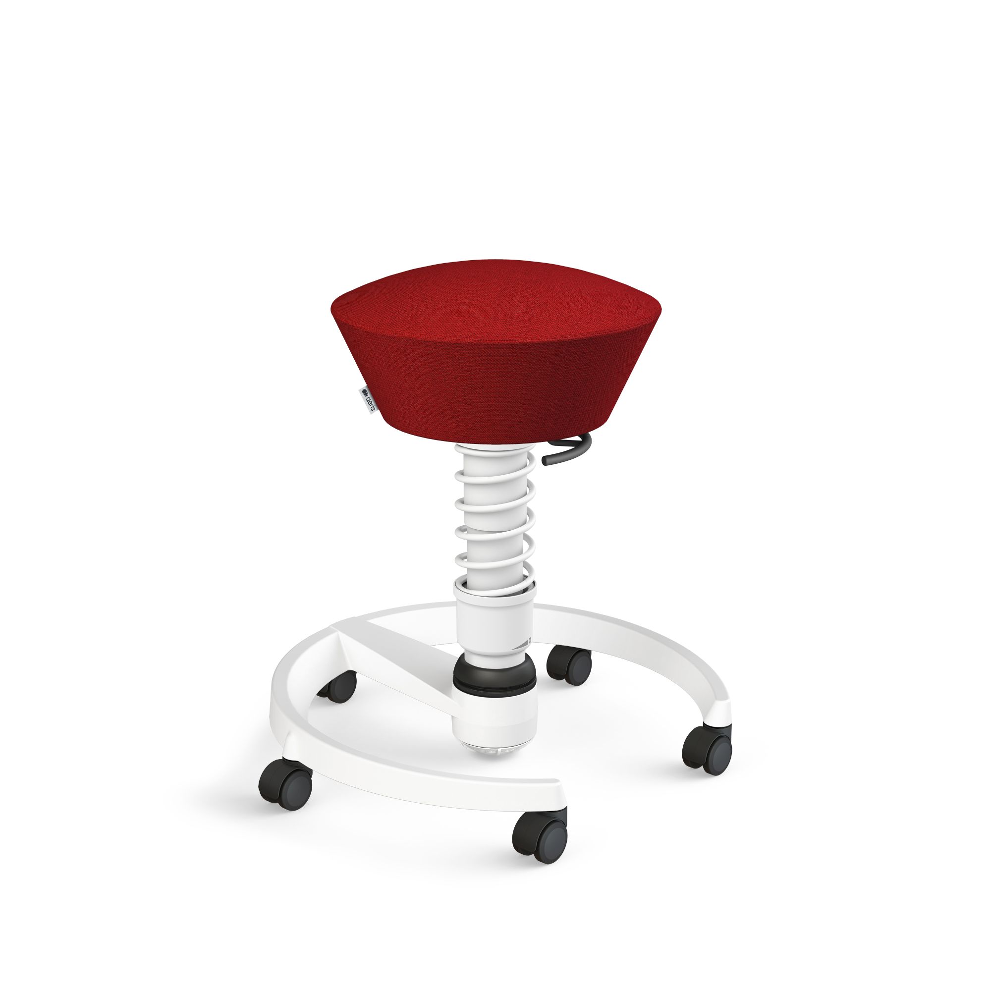 Roter Bürohocker Swopper mit Federung und Rollen, ergonomischer Aktiv-Sitz für dynamisches Sitzen.