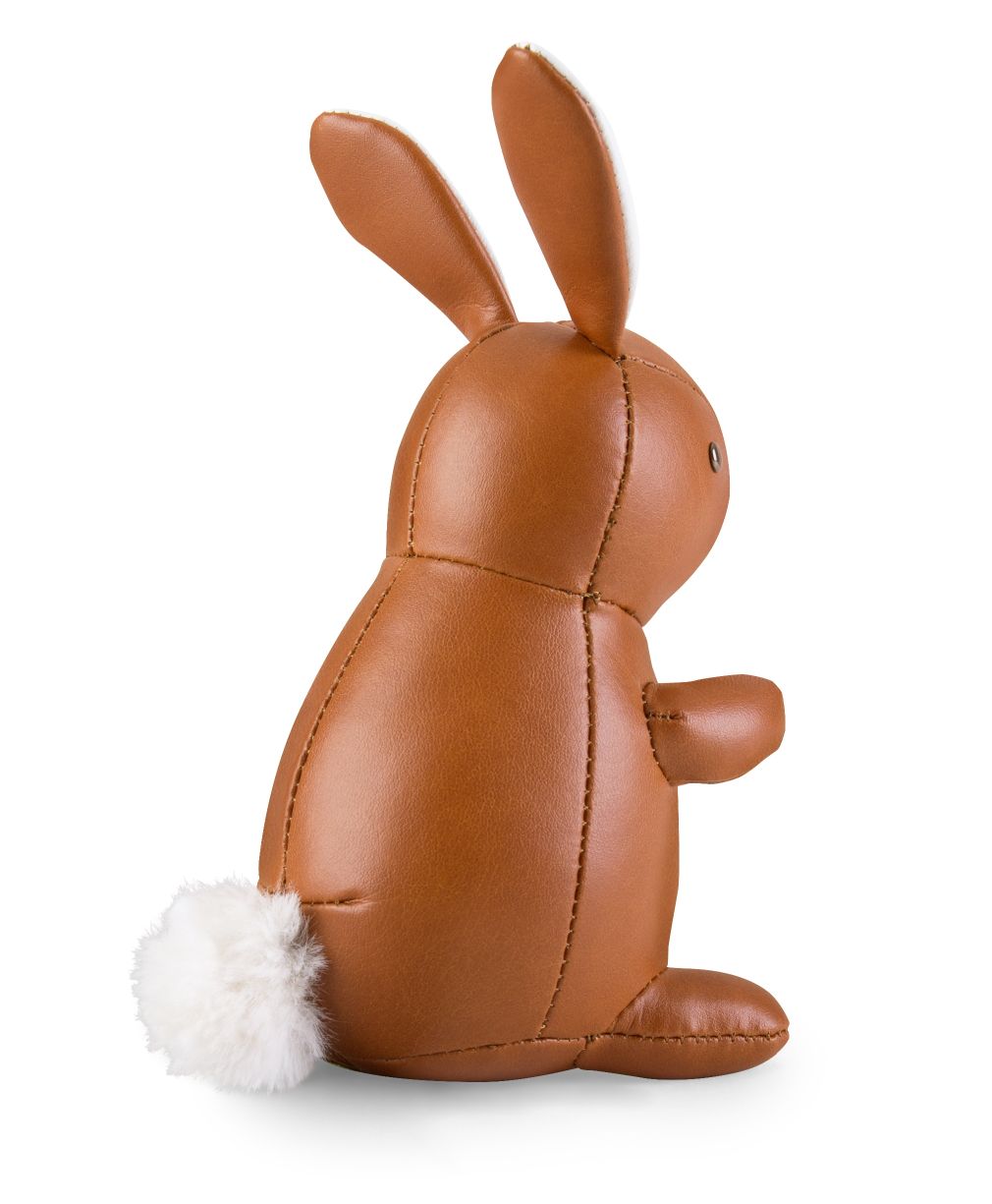 Brauner Kaninchen Briefbeschwerer von Züny mit weißem Schwanz. Dekorative Tierfigur aus Kunstleder.