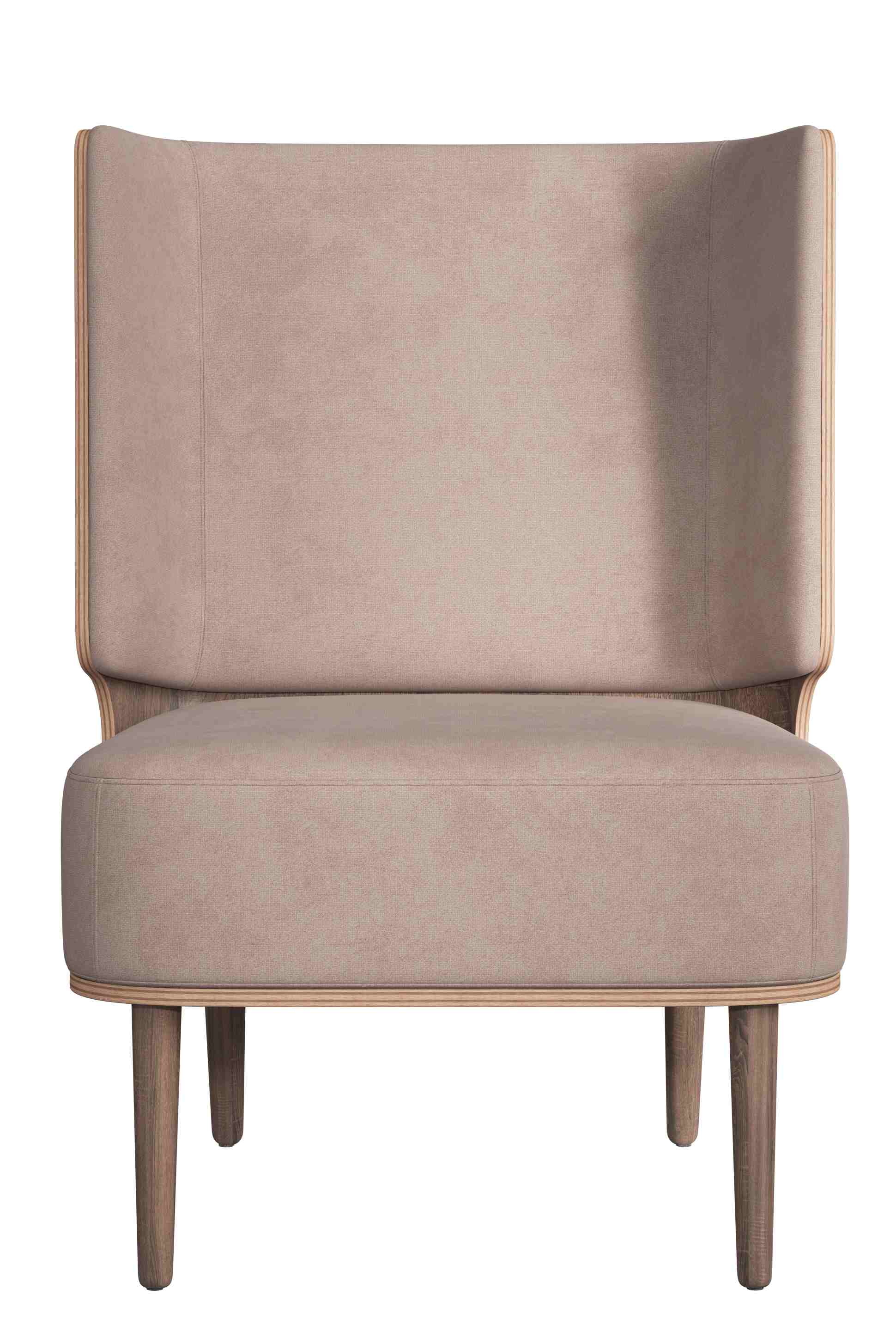 Serena Lounge Chair Sessel in Dusty Rose mit dunkler Eiche, bequemer Polstersessel.