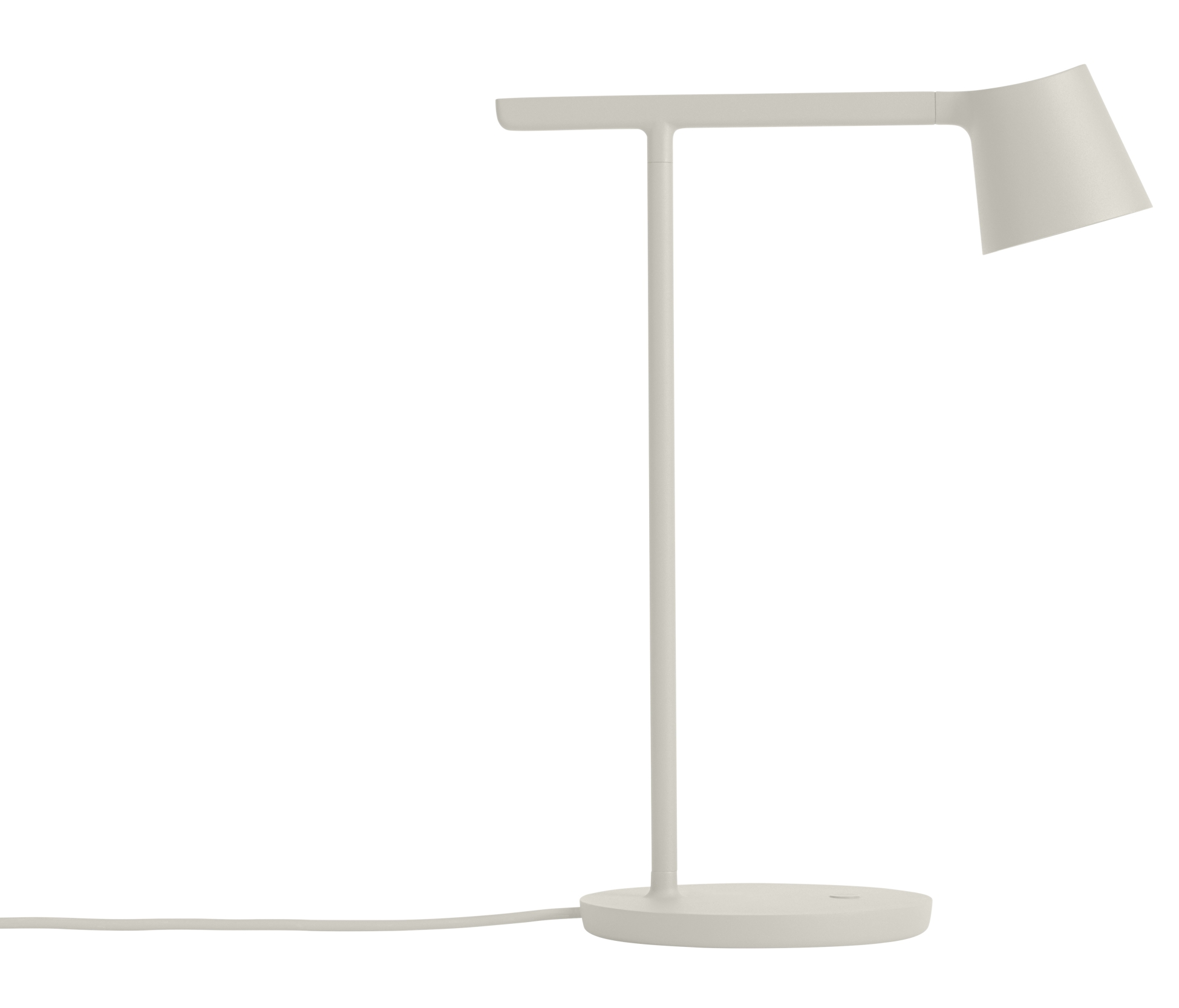 Weiße Tip Table Lamp Tischleuchte von Muuto mit schwenkbarem Lampenkopf für flexibles Licht.