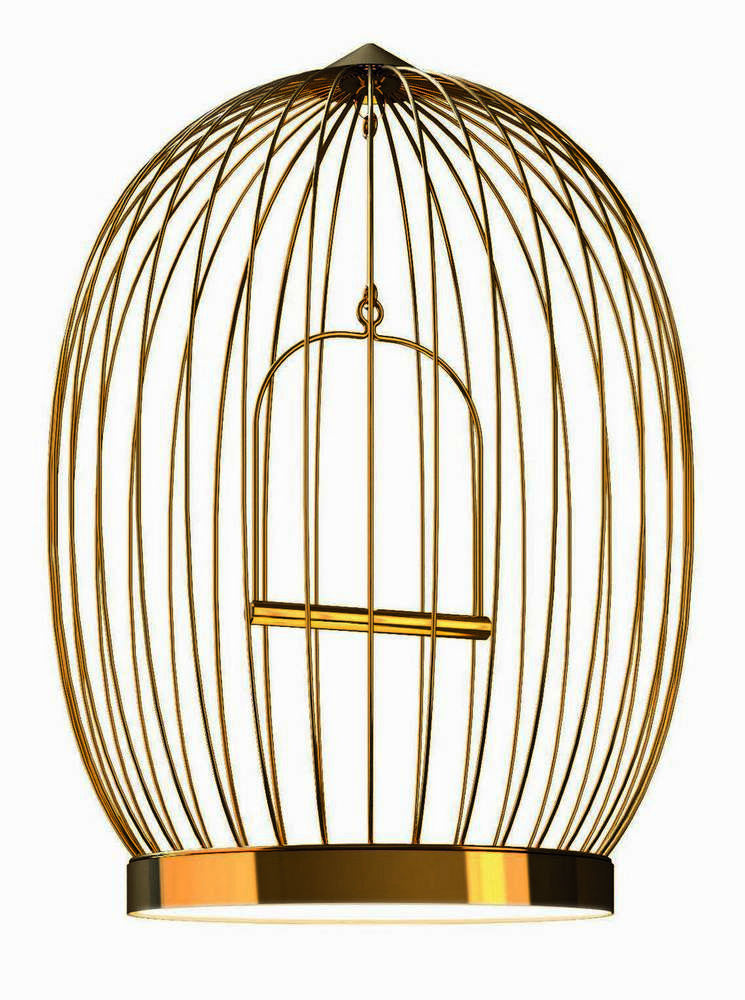 Twee T. Hängeleuchte von Casamania Horm, goldfarbene Vogelkäfig-Lampe für moderne Innenräume, exklusives Design.