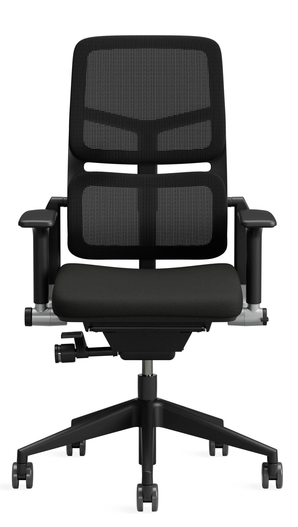 Schwarzer Please Air Bürostuhl von Steelcase mit Netzrücken, ergonomisch und atmungsaktiv für komfortables Sitzen.