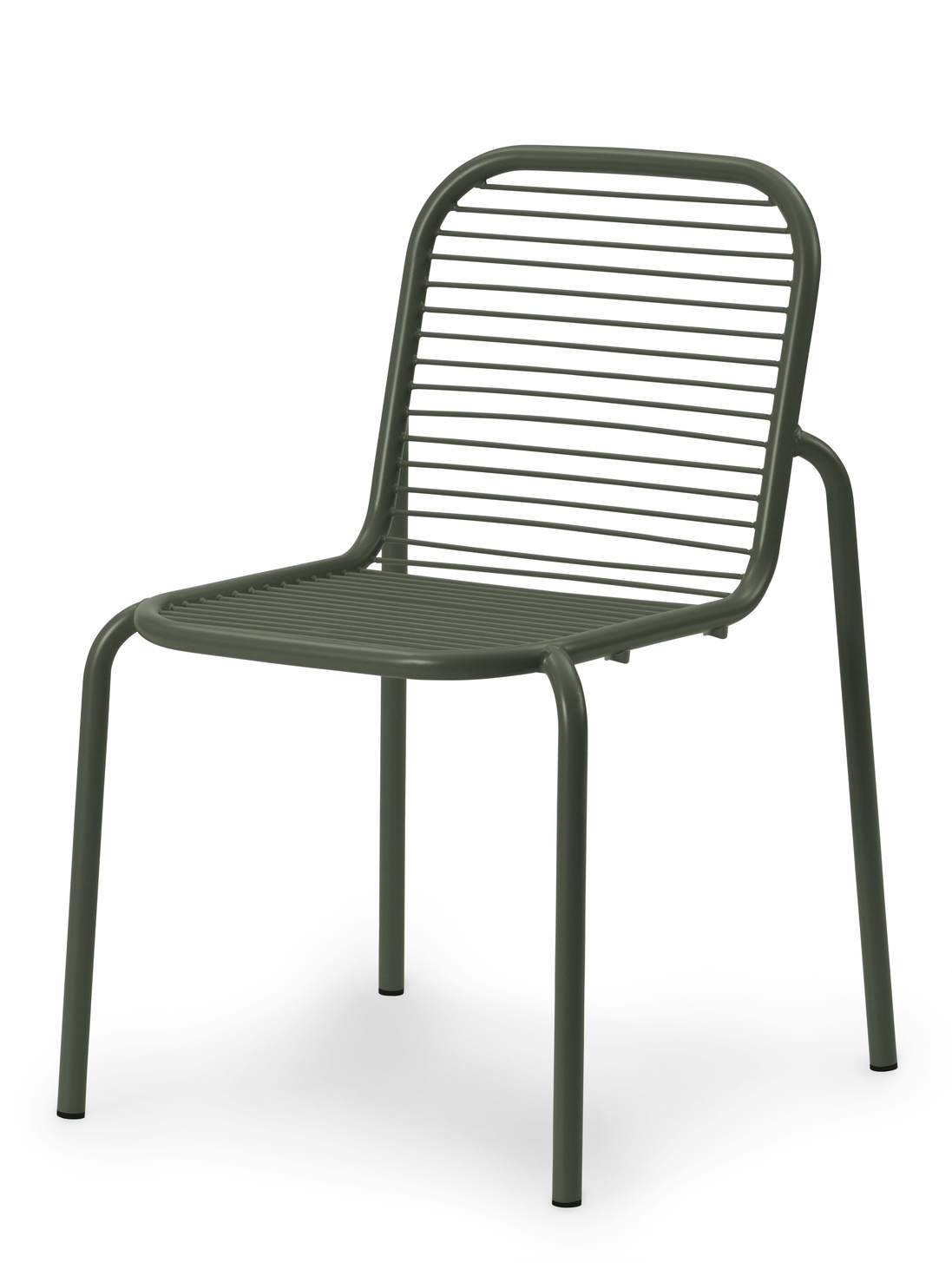 Grüner Vig Chair Stuhl von Normann Copenhagen für den Außenbereich, minimalistisches Design mit Stahlrahmen.