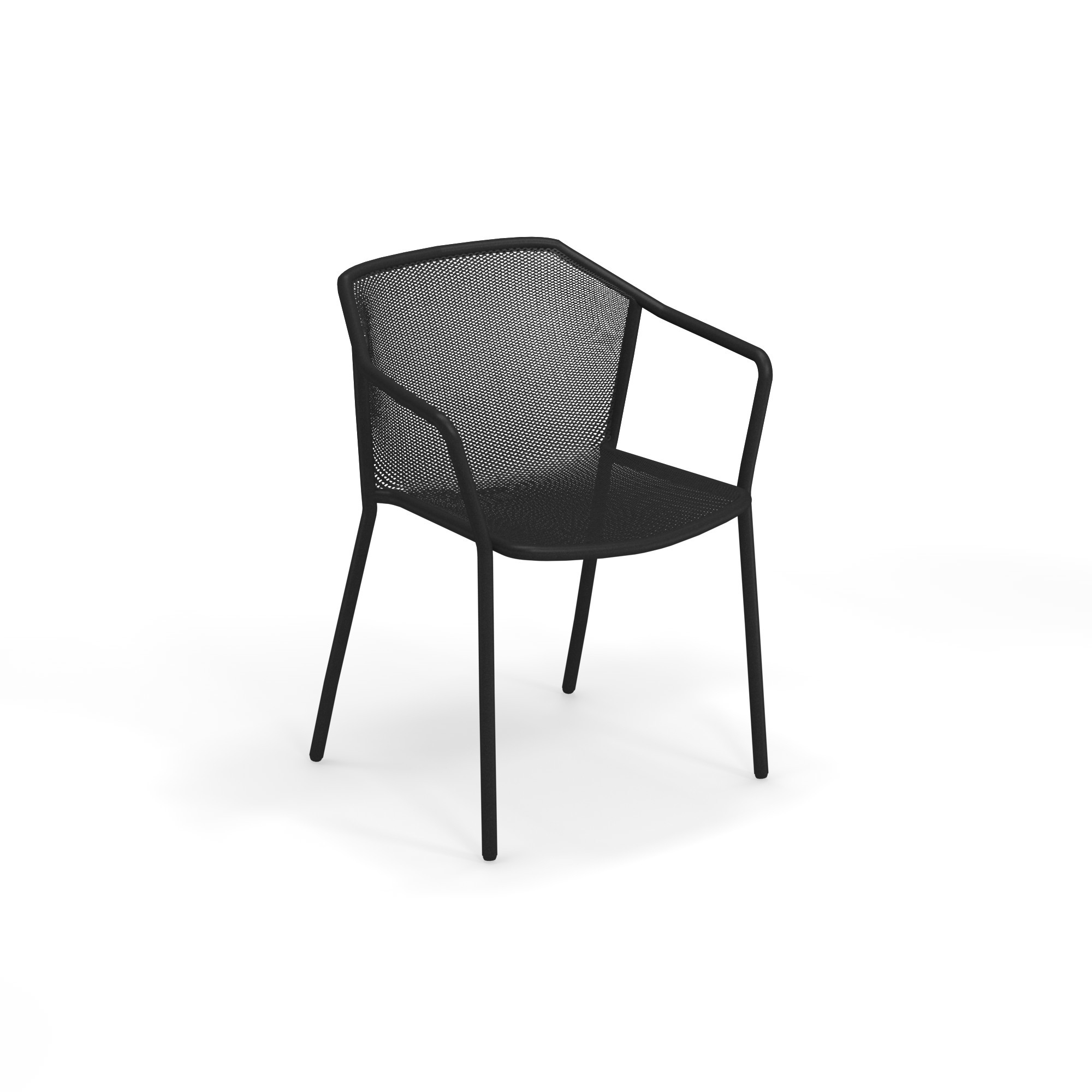 Schwarzer Emu Armlehnstuhl Darwin aus Metallgeflecht für Garten, Terrasse und Balkon.