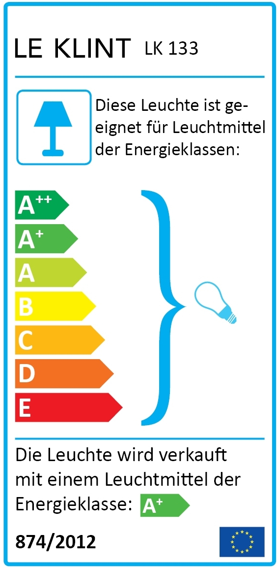 Energielabel der Le Klint Lamella Pendelleuchte, Energieeffizienz von A++ bis E.