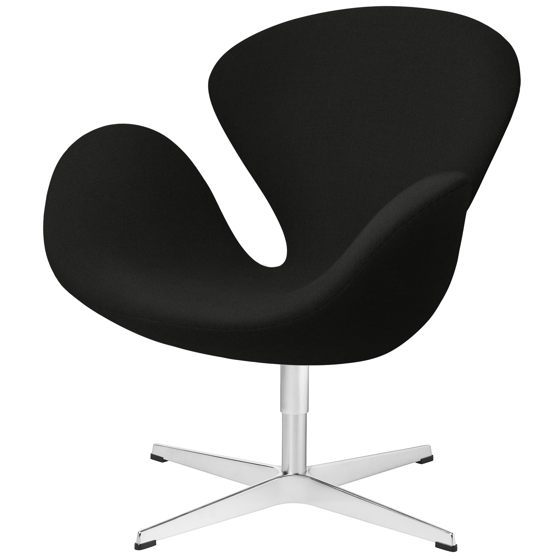 Schwarzer Schwan Sessel von Fritz Hansen mit Drehfuß aus Aluminium, modernes Design für Wohnzimmer.