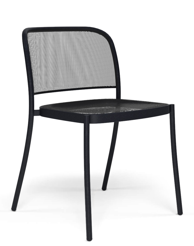Schwarzer Cafè Chair Stuhl von Emu für den Außenbereich, mit Netzstruktur an Rückenlehne und Sitzfläche.