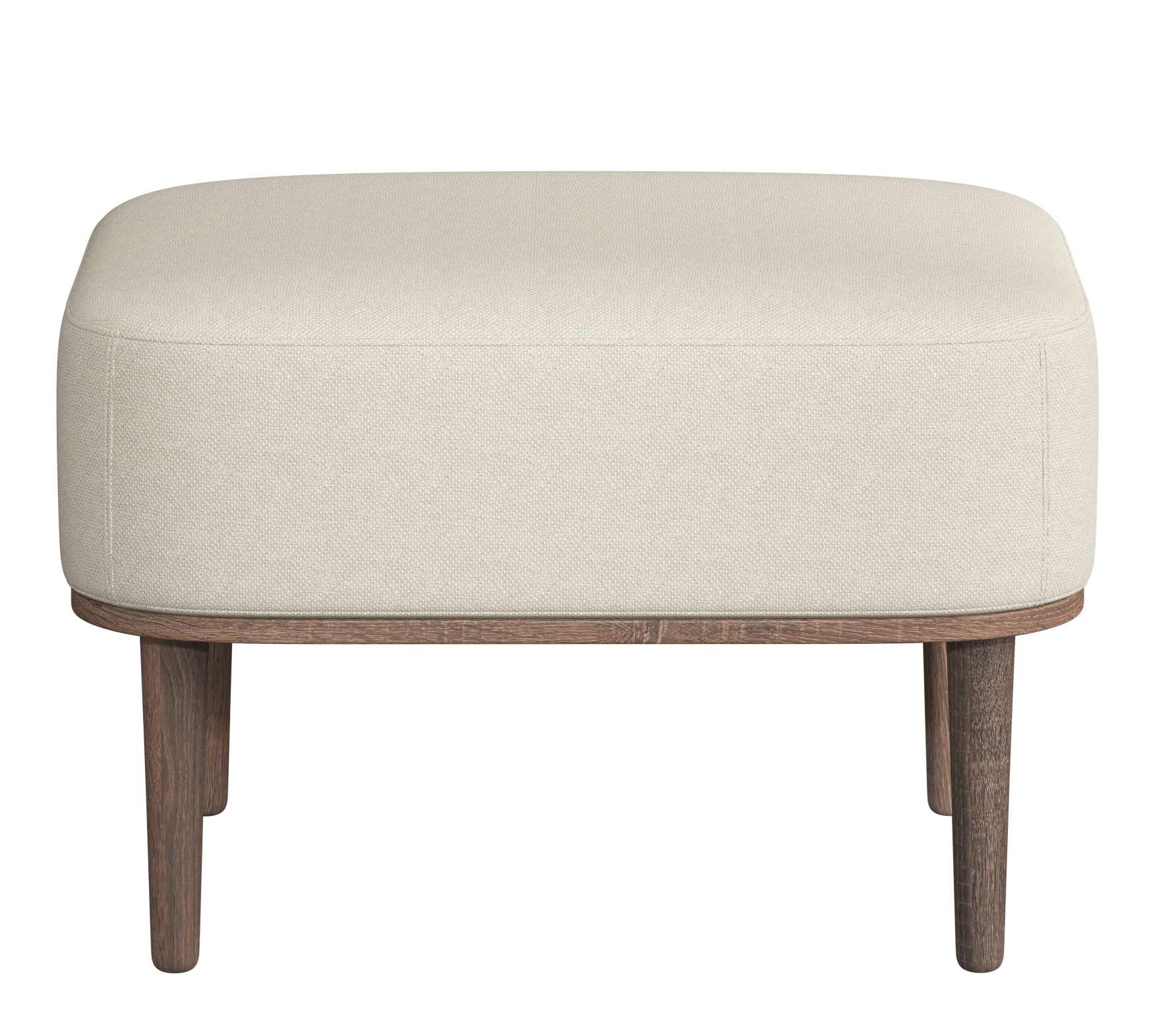 Serena Pouf Ottoman mit Eiche dunkel gebeizt und Sweet Vanilla Bezug, modernes Möbeldesign.