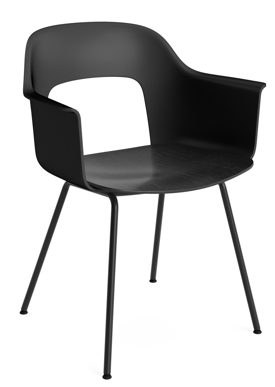Schwarzer Layout Armchair 212 Armlehnstuhl von Hay mit Sitzschale und filigranem, schwarzem Metallgestell.